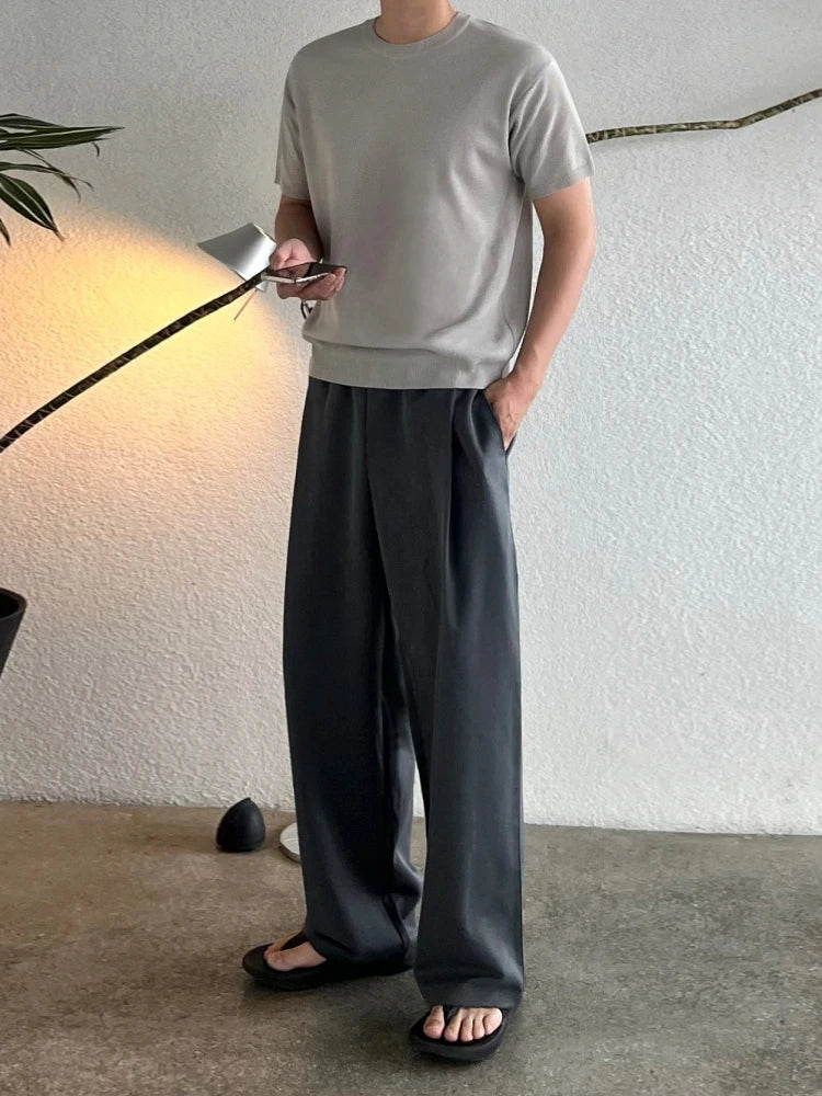 saferido Man's Wide Leg Long Pants 2024 Summer New Korean Style Drape Straight Tube Fashion Loose Casual Male Trousers