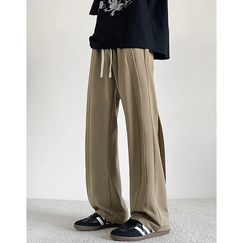 saferido Summer Casual Pants Men Oversized Solid Color Ice Silk Pants Men Streetwear Loose Straight Pants Men Trousers Large Size 5XL
