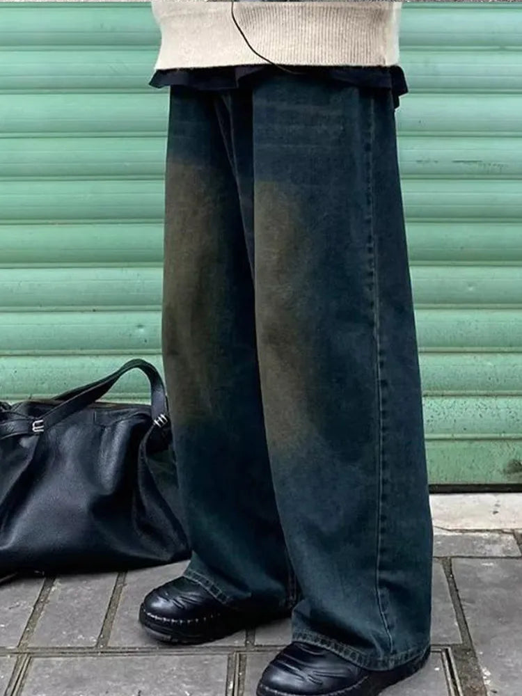 Casual Street Wide Leg Vintage Jeans Men Loose Distressed Denim Pants Man Summer Autumn Long Treousers Men's Clothing
