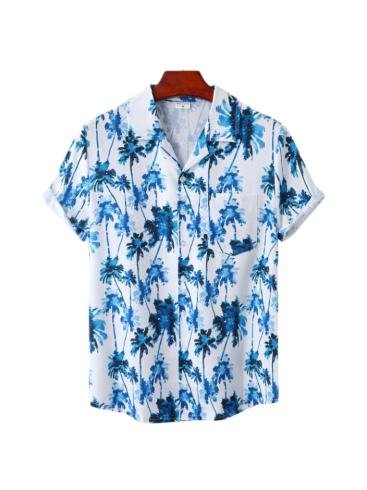 Hawaiian Men's Shirt Short Sleeve Oversized 3D Printing Anime Coconut Tree Pattern Male Clothes Harajuku Tops Summer Fashion