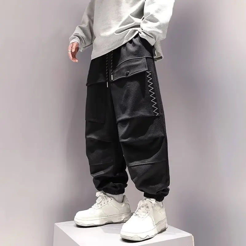 saferido Korean Cargo Pants Men Japanese Streetwear Oversize Sweatpants Harajuku Casual Joggers Kpop Trendy Trousers Hip Hop