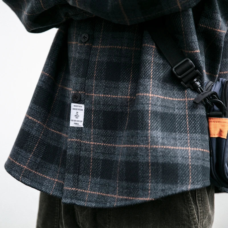 Shirts for Men Chic Long Sleeve Casual Spring Autumn Daily Streetwear All-match Japanese Style Plaid Retro Fashion Outerwear
