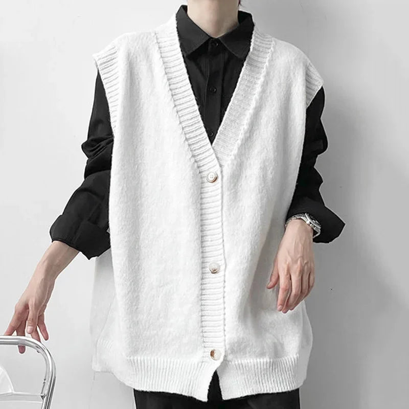 saferido Fashion Menswear Solid Color Knitting Cardigan Sweater Men's Spring And Winter New Loose V-neck Single Breasted Vest