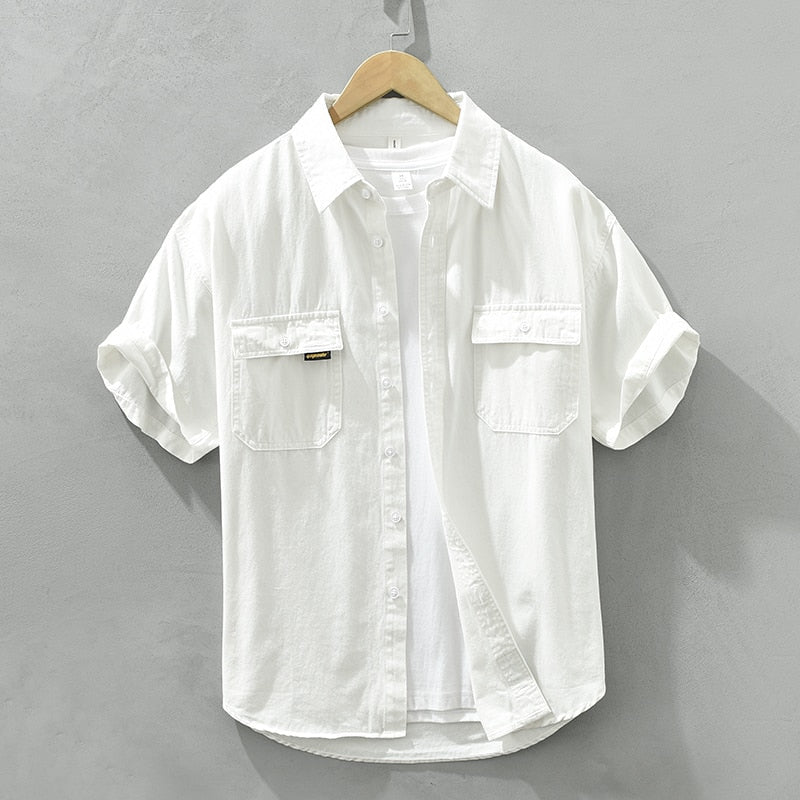 Safari Style Short Sleeve Shirt for Men Casual Turn-down Collar Tops Man Summer New Fashion Loose Button Up Shirt Clothing