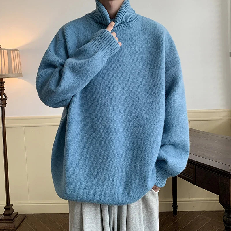 saferido Men's Turtleneck Sweater Pullover Men Loose Casual Harajuku Korean Fashion Mens Oversized Sweater Fashion Thicken Warm Sweaters