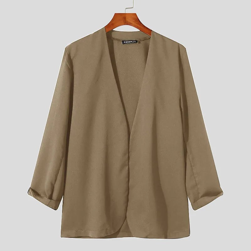Stylish New Men Blazer Leisure Style Loose Buttons Male All-match Simple Collarless Long-sleeved Suits S-5XL Tops
