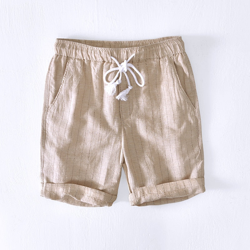 Cotton Linen Shorts for Men Fashion Striped White Loose Holiday Shorts Man Casual Plus Size Drawstring Short Pants