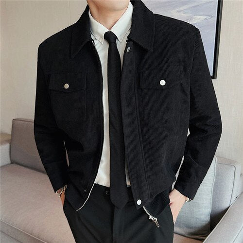 Autumn Winter Corduroy Jacket Men Lapel Short Bomber Jacket Fashion Business Casual Coat Social Streetwear Outwear Men Clothing