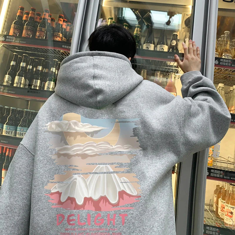 saferido Autumn New Men's Fashion Oversized Print Hooded Sweatshirt Trend Hip Hop American Retro Long Sleeve Sweatshirt