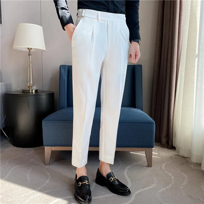 saferido British Style Autumn New Solid High Waist Trousers Men Formal Pants High Quality Slim Fit Business Casual Suit Pants Hommes