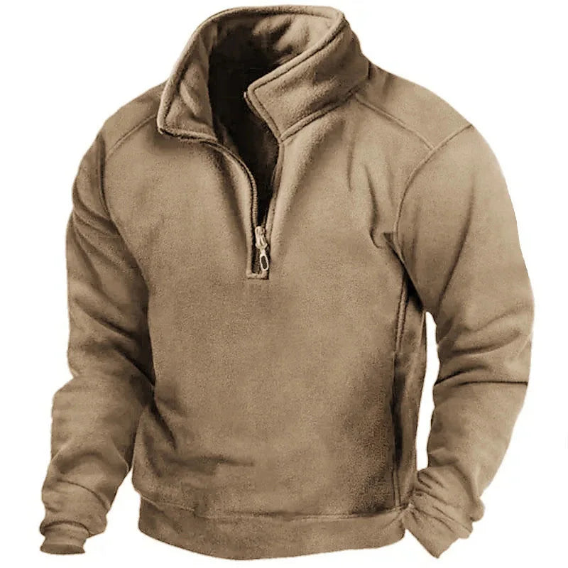 Mens Half-Zip Sweatshirts Autumn Male Stand Collar Loose Solid Color Pullover New Man Trend Casual Army Green Hoodies