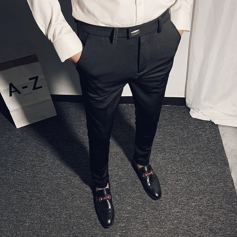 saferido Men's Suit Pants Spring and Summer New High-quality Slim Pants Fashion Casual Nine-point Pants Men's Clothing Formal Trousers