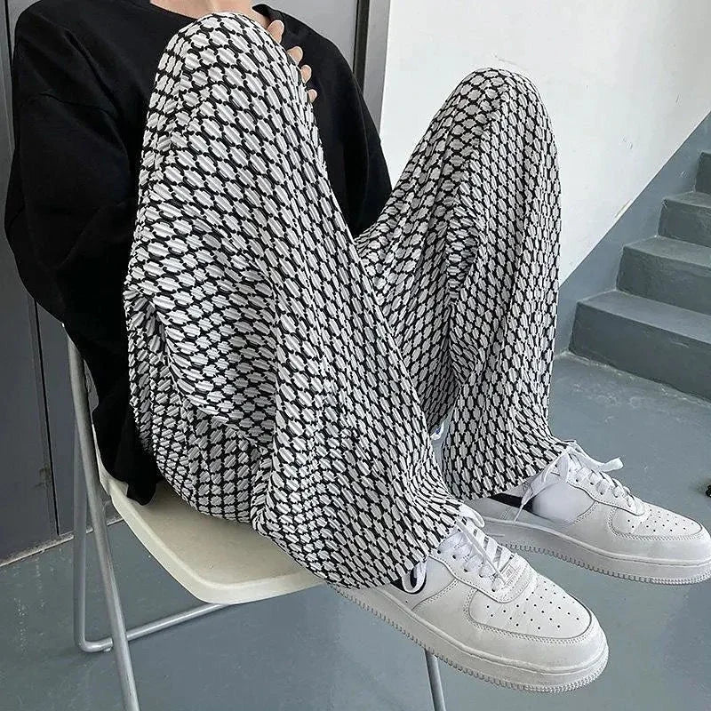 Men's Casual Pants Hip Hop Hippie Trousers Male Plaid Loose Summer Stylish Korean Style Y2k Cotton Long New In Comfortable