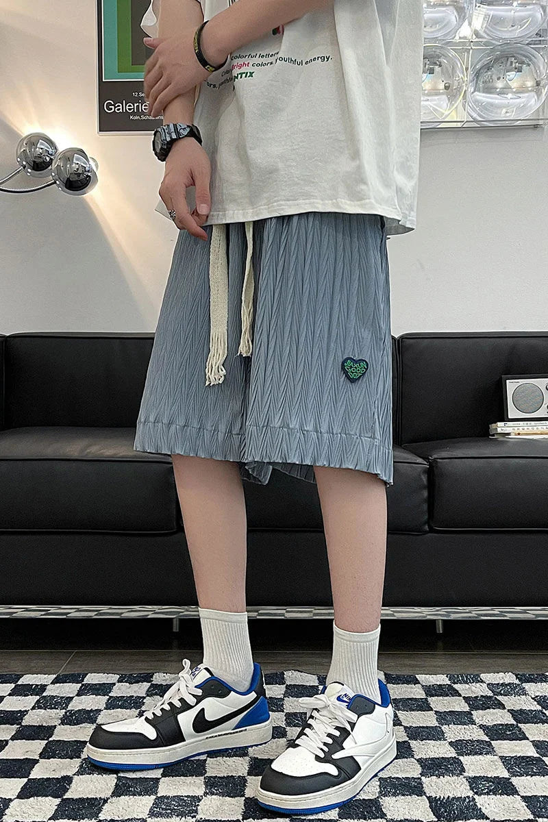 saferido Loose Beach Shorts Thin Summer Sports Straight Wide-leg Casual Pants Oversize Green Label Solid Pleated Five-point Pants Men