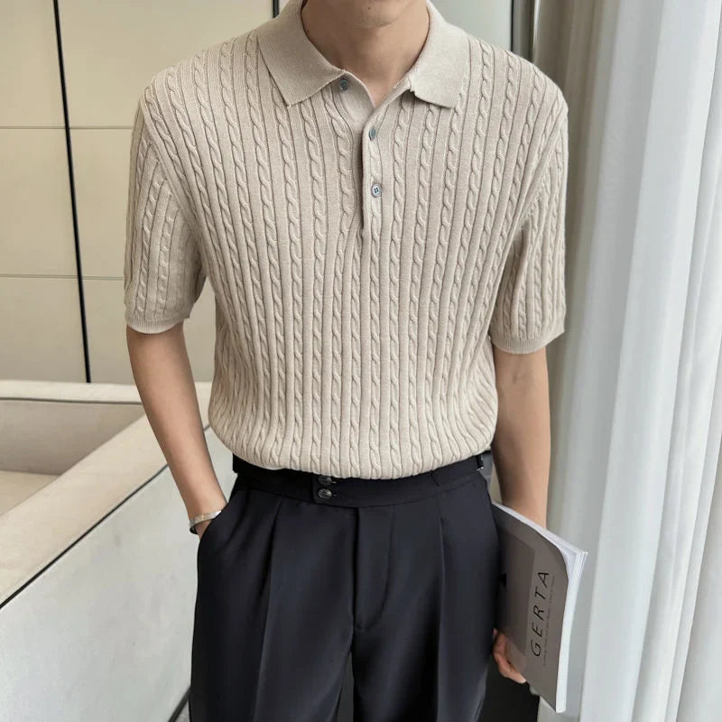 saferido Summer Men's Half Sleeve Knitted T-shirt Polo Lapel Collar Top Slim Fit Tshirts British Style Clothes Solid Color T Shirts