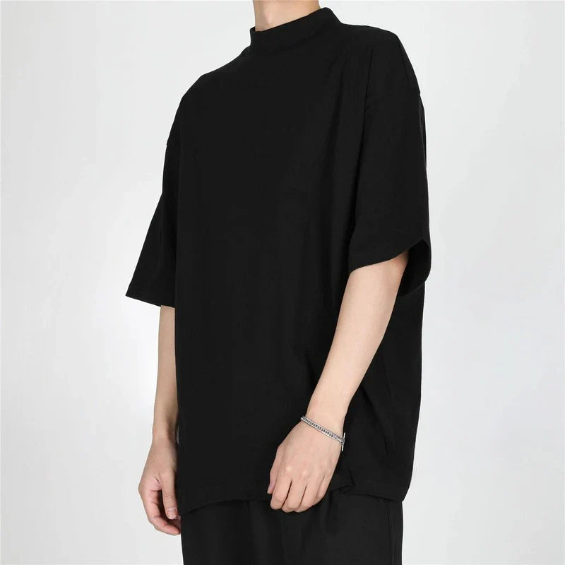 saferido High Quality Luxury Solid Color T-shirt Niche Crew Neck Japanese Short Sleeve T-shirt Men Summer Loose Casual Bottoming Shirt