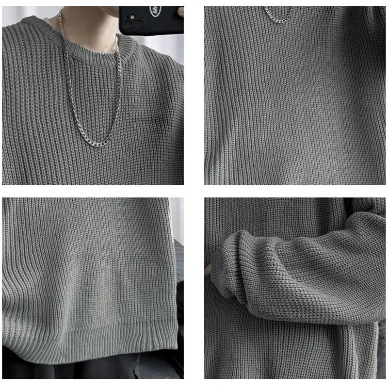 saferido Knitted Sweater Men Autunmn Winter Warm Clothing Korean Fashion Long Sleeves Top Vintage Solid Baggy Pullover Y2K Male Clothes