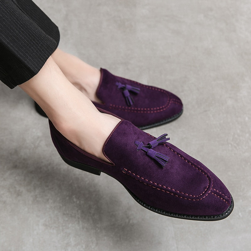 saferido Men's Loafers Brand Suede Leather Shoes Vintage Slip-on Classic Casual Men Driving Shoes Wedding Male Dress Shoes Tassel pointed