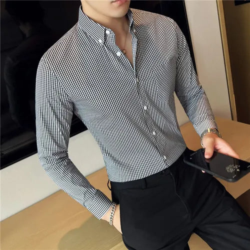 saferido Men Spring High Quality Business Long Sleeve Shirts/Male Slim Fit Fashion Plaid Office Dress Shirts Plus Size S-4XL