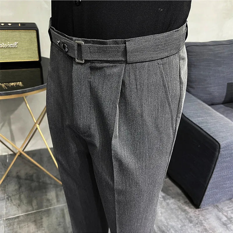 saferido Spring Men Pants Korean Slim Fit Men Casual Ankle Length Pants Streetwear Men High Quality Black Gray Dress Suit Pant Man