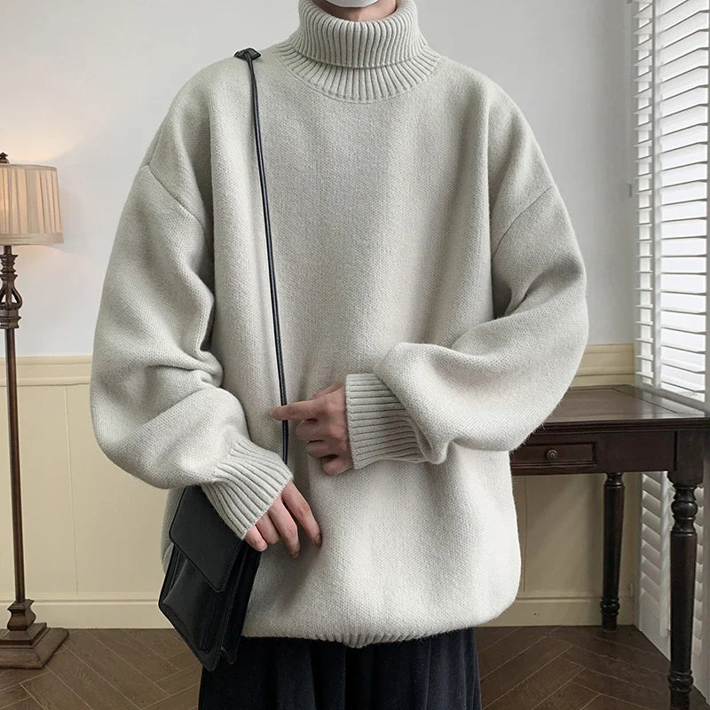 saferido Men's Turtleneck Sweater Pullover Men Loose Casual Harajuku Korean Fashion Mens Oversized Sweater Fashion Thicken Warm Sweaters