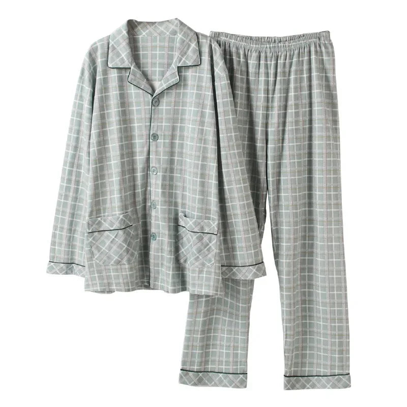Men Pajamas Set Lounge Sleepwear Plaid Pyjamas Long Sleeve Spring Autumn Loungewear Male Homewear Home Clothes