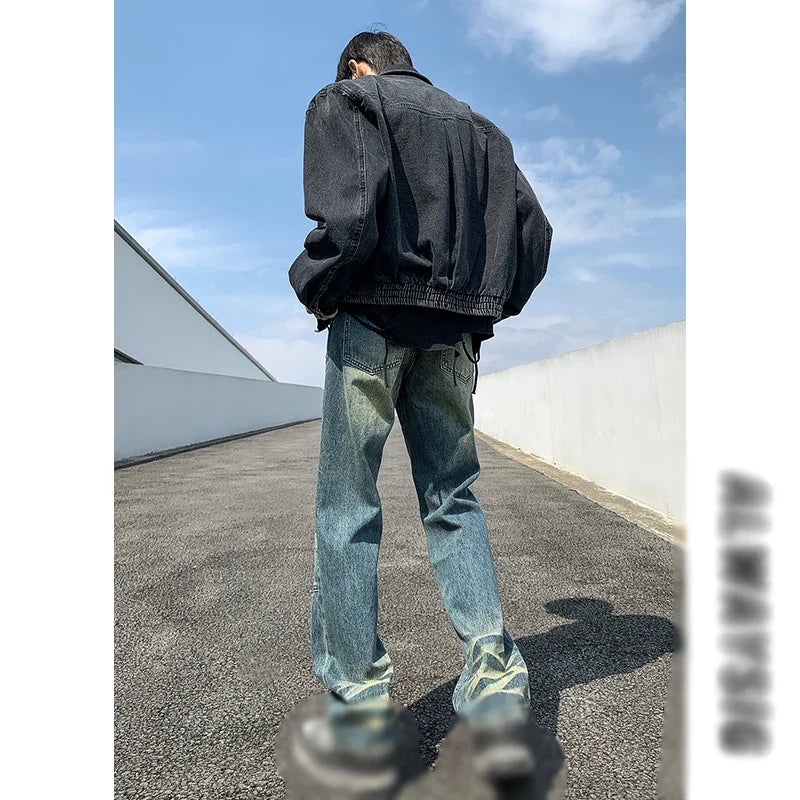 saferido Men's Retro Washed Old Jeans Fashion Street Loose Large Size Nine-minute Pants Korean Classic Simple Versatile Casual Pants