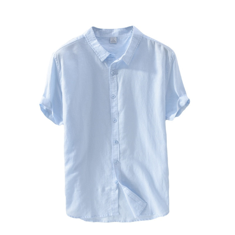 Cotton Linen Shirts For Men Casual Short Sleeve Tops Oversize Solid White Turn-Down Collar Tee Male Summer Vacation Clothing