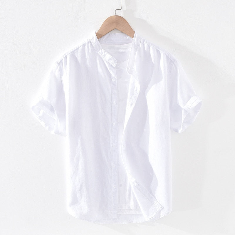 Cotton Linen Shirts For Men Casual Short Sleeve Tops Oversize Solid White Turn-Down Collar Tee Male Summer Vacation Clothing