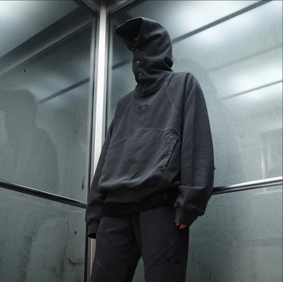 saferido Sweatshirt For Men Hooded Buttoned Oversize High Street Solid Color 2024 New Spring Summer Trendy Streetwear