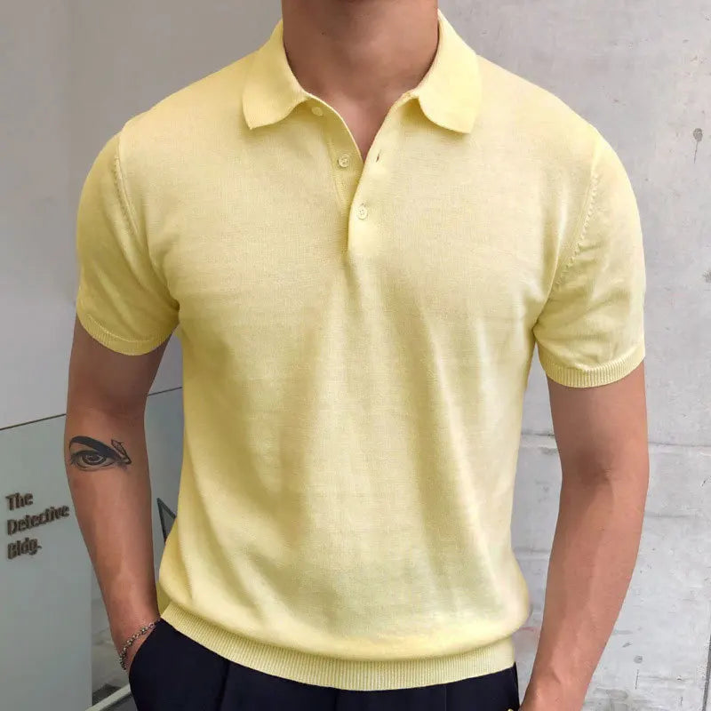 saferido Summer Simple Solid Color Casual Slim Lapel Polo Knit Breathable Polo Camisa Hombre British Men's Shirt Mannen Polo