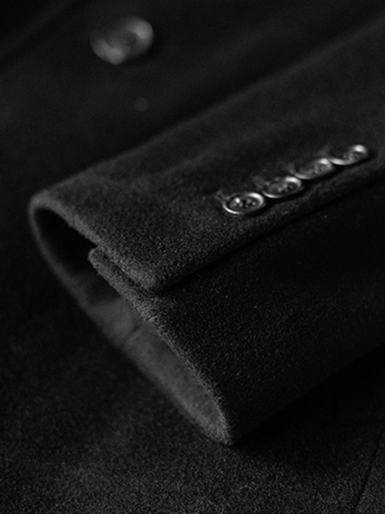 Autumn Winter Long Warm Black Trench Coat Men Single Breasted Luxury Wool Blends Overcoat High Quality Clothing