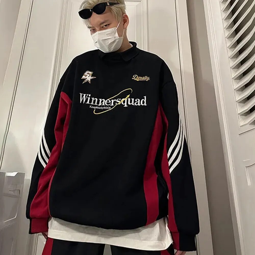 Baggy Two Piece Set for Men Parachute Wide Leg Pants Sweatshirts Outfit Tracksuit Men Polo Vintage Casual Streetwear