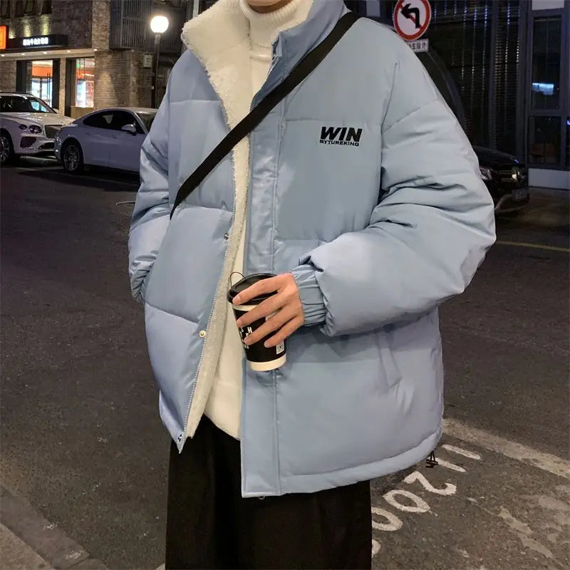 Y2K Fashion Wear Lambswool Coat Both Sides Men Street Fashion Gothic Loose Casual Cotton Coat Down Cotton-padded Jacket Clothes