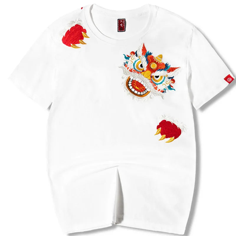 saferido Spring And Summer New Short-sleeved T-shirt Men's Round Neck Half-sleeved Lion Embroidery Loose Cotton Couple