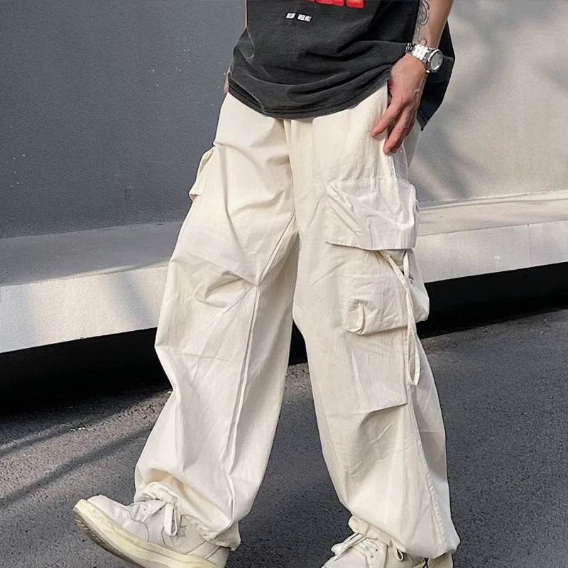 saferido Men Y2k Solid Cargo Pant Early Spring Korean Straight Oversize Casual Wide-Leg Trousers Streetwear Male Big Pockets Sweatpants