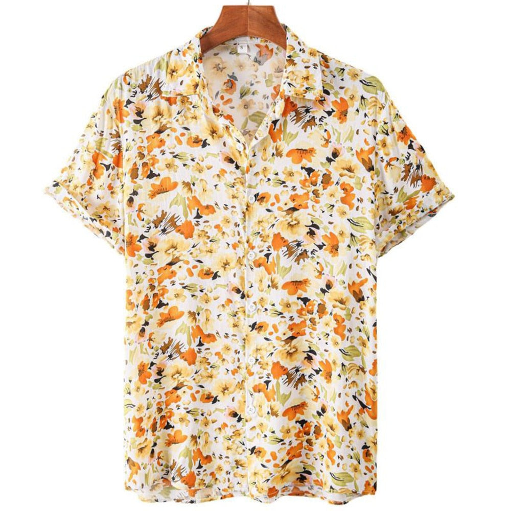 Summer Men's Clothing Plant Stripe Printing Casual Fashion Seaside Holiday Loose Short Sleeve Tops Mens Hawaii Shirts For Men