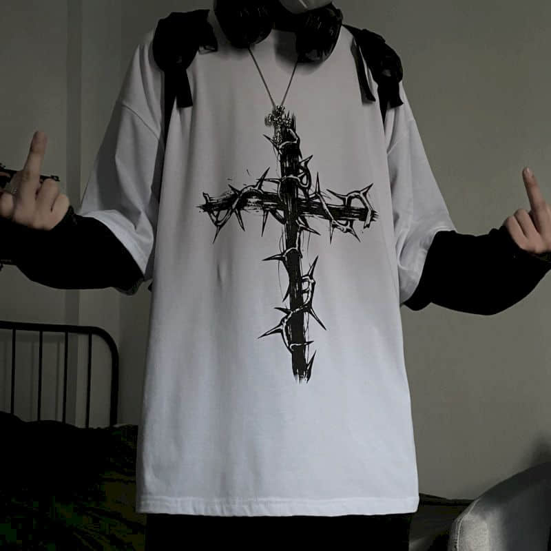T-shirt for Men Summer Cross of Thorns Suitcase Men's T-shirts Long-sleeved Dark Hip-hop Men's oversize t-shirt Y2k T Shirt