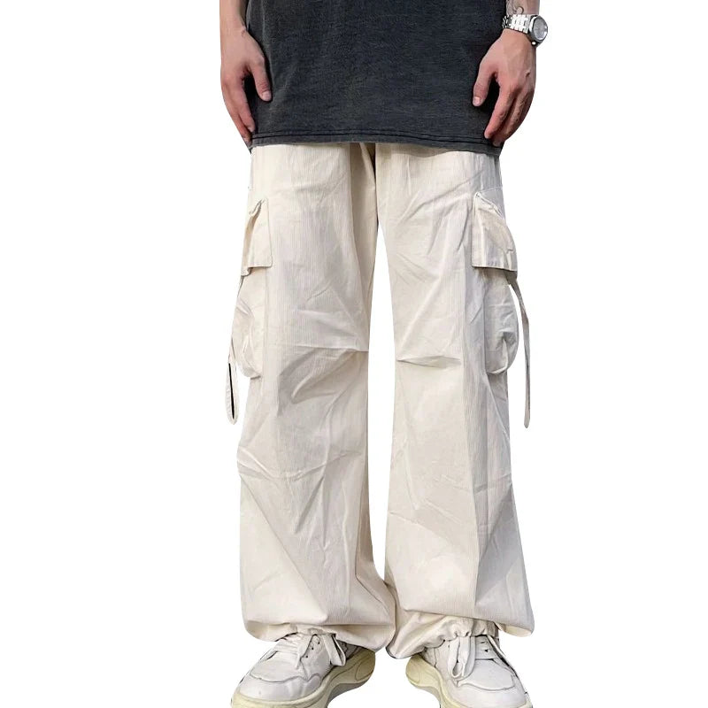 saferido Men Y2k Solid Cargo Pant Early Spring Korean Straight Oversize Casual Wide-Leg Trousers Streetwear Male Big Pockets Sweatpants