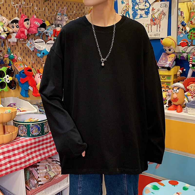 Autumn Long Sleeve T-Shirt Men Fashion Solid Basic T Shirt Mens Oversized Hip Hop Casual Cotton Mens Streetwear Top Tees