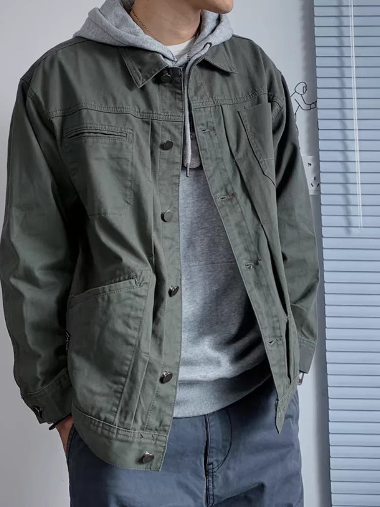 Vintage Men's Denim Jackets Spring Casual Solid Single Breasted Pocket Top Chic Loose Patchwork Oversize Cargo Jackets New
