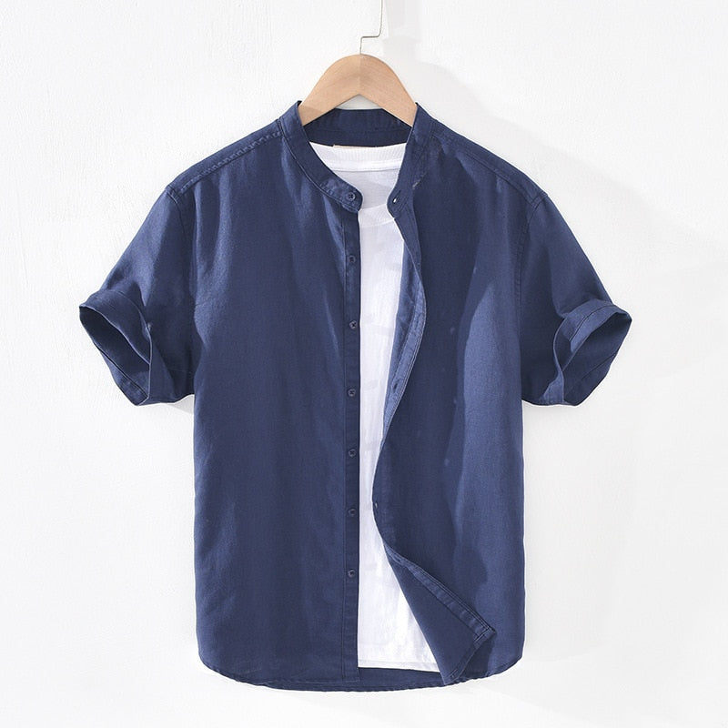 Cotton Linen Shirts For Men Casual Short Sleeve Tops Oversize Solid White Turn-Down Collar Tee Male Summer Vacation Clothing