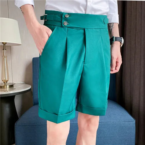saferido Korean Fashion Shorts Men Streetwear Pleated Shorts Knee Length Work Bottoms Summer Streetwear Cool Bermudas Male Slim Fit