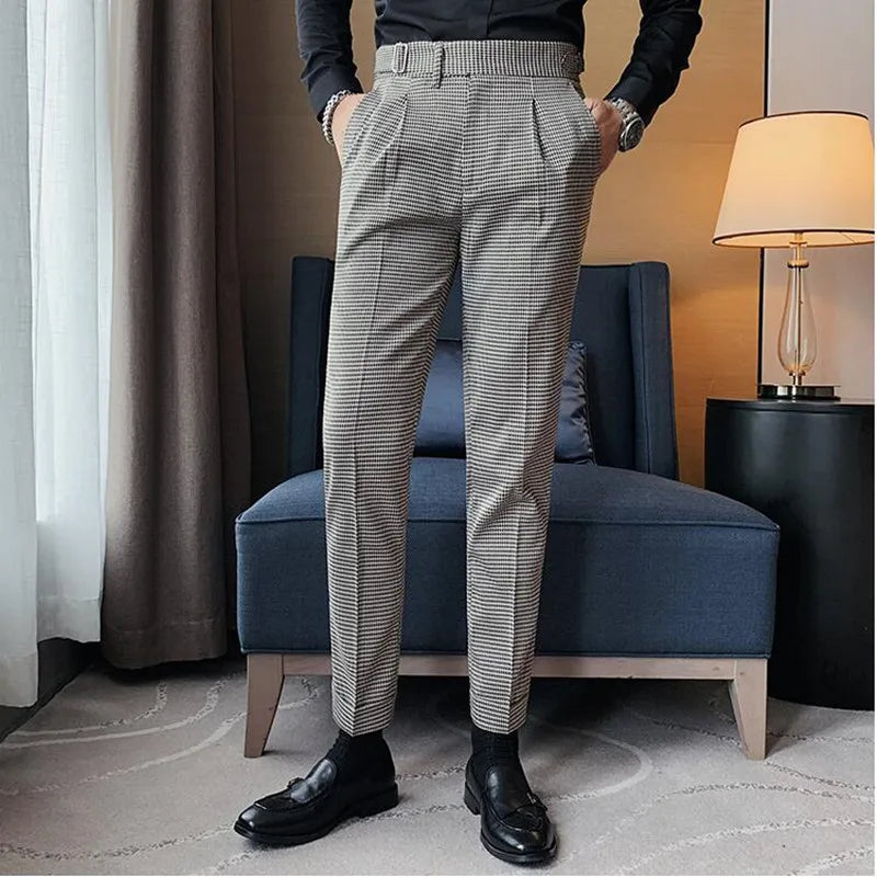 saferido British Style Dress Suit Pant Man Plaid Suit Pant Men Designer Gentlemen Business Casual Work Pant Trousers