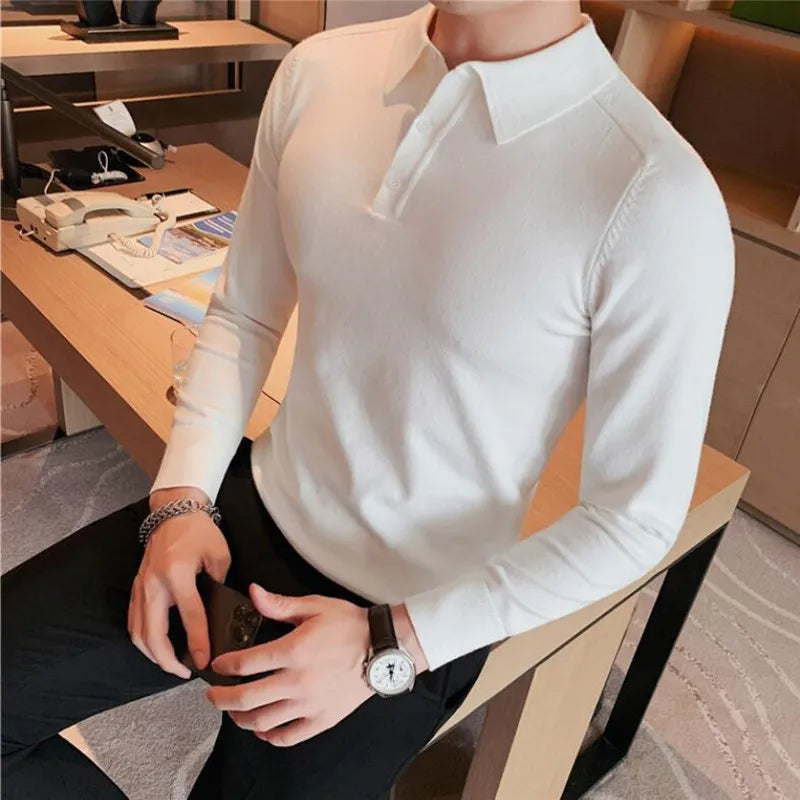 saferido Men Spring High Quality Casual Knitting Shirts/Male Slim Fit Fashion Long Sleeve Polo Shirts Tops Plus Size S-3XL
