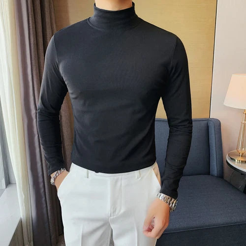 saferido Men's Spring Slim Fit Casual Long Sleeve T-shirt/male High Quality High Collar Tight Bottoming T-shirts Plus Size S-4XL