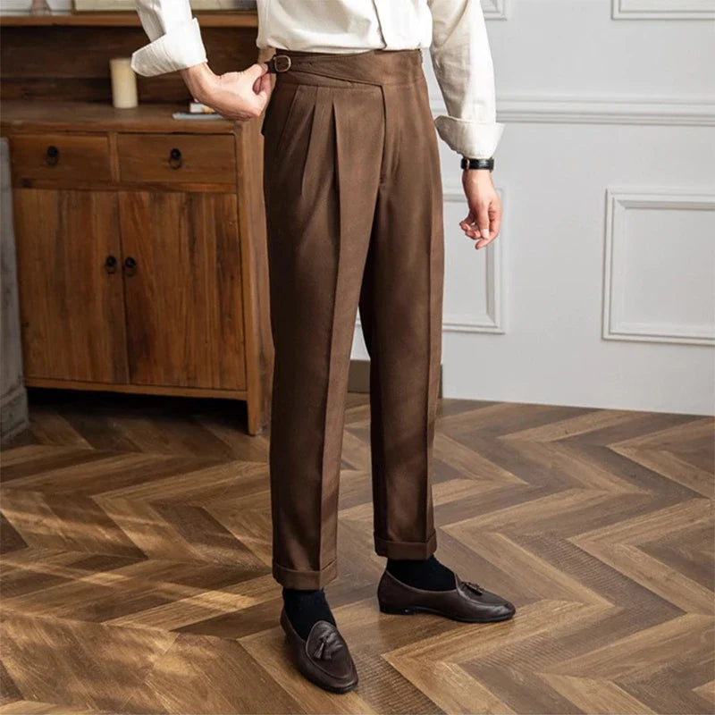 saferido New Casual Solid Color Suit Trousers Men Spring Trendy Belt High Waist Pants Male Business Office Fashion Pleated Straight Pants