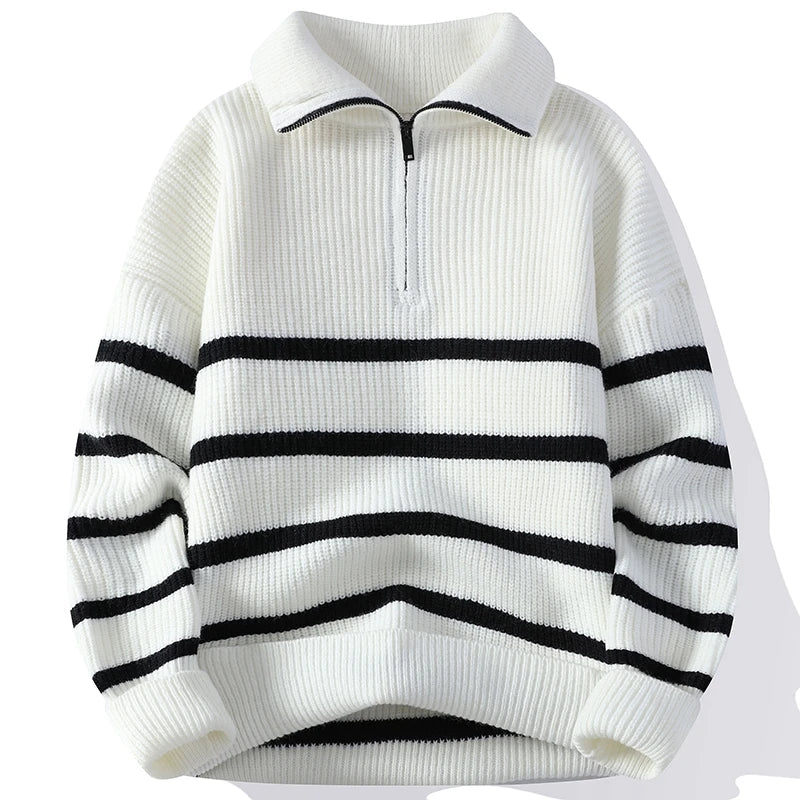 Autumn and Winter New Fashion Trend Warm Striped Sweater Men's Casual Loose Comfortable Thickened Large Size Sweater M-4XL