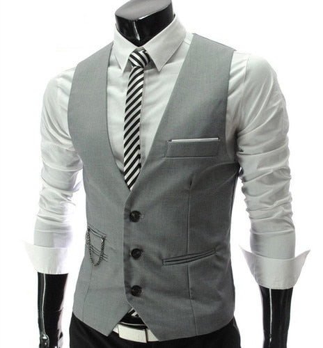 Men's Slim Fit Suit Vest Solid Color Casual Sleeveless Vintage Vest Fashion Man Black Gray Formal Businss Waistcoat Homme