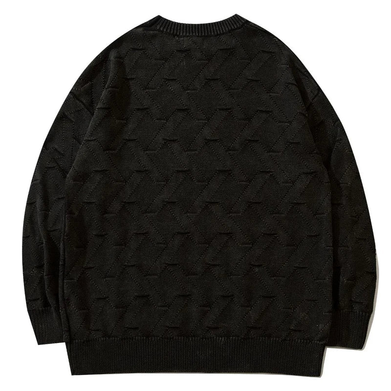 saferido Men New American Retro Pullovers Causal Solid Crew Neck Knitted Sweater Loose Harajuku Unisex Full Jumper Streetwear Black Green